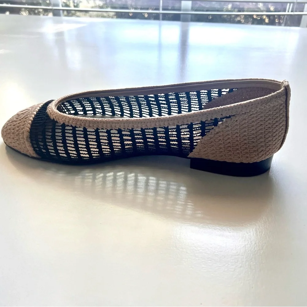 🔥 CHANEL Raffia Cap Toe Ballerina Flats